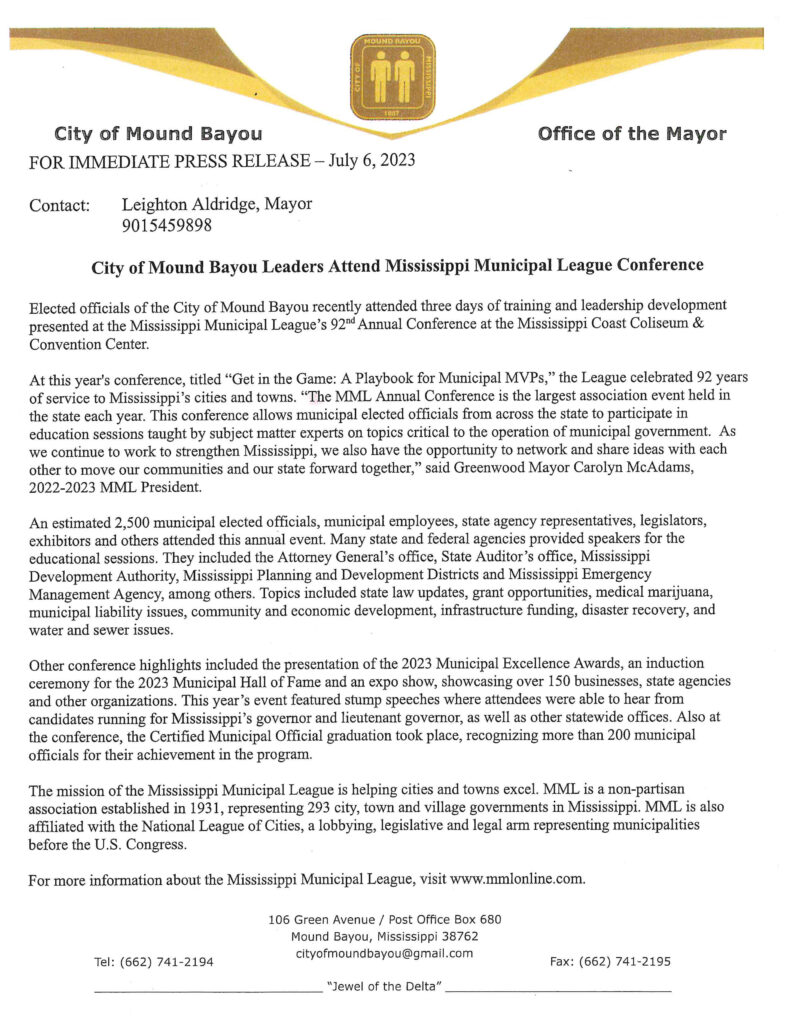 City of Mound Bayou Leaders Attend Mississippi Municipal League